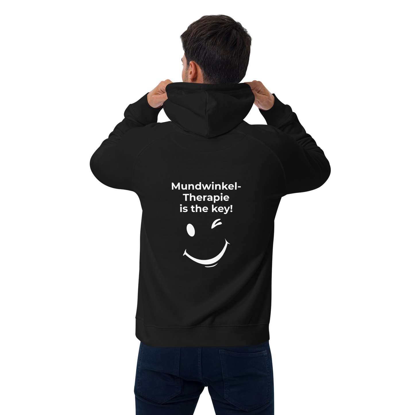 Unisex Bio-Raglan-Hoodie - Mundwinkeltherapie - mit Bestickung vorne