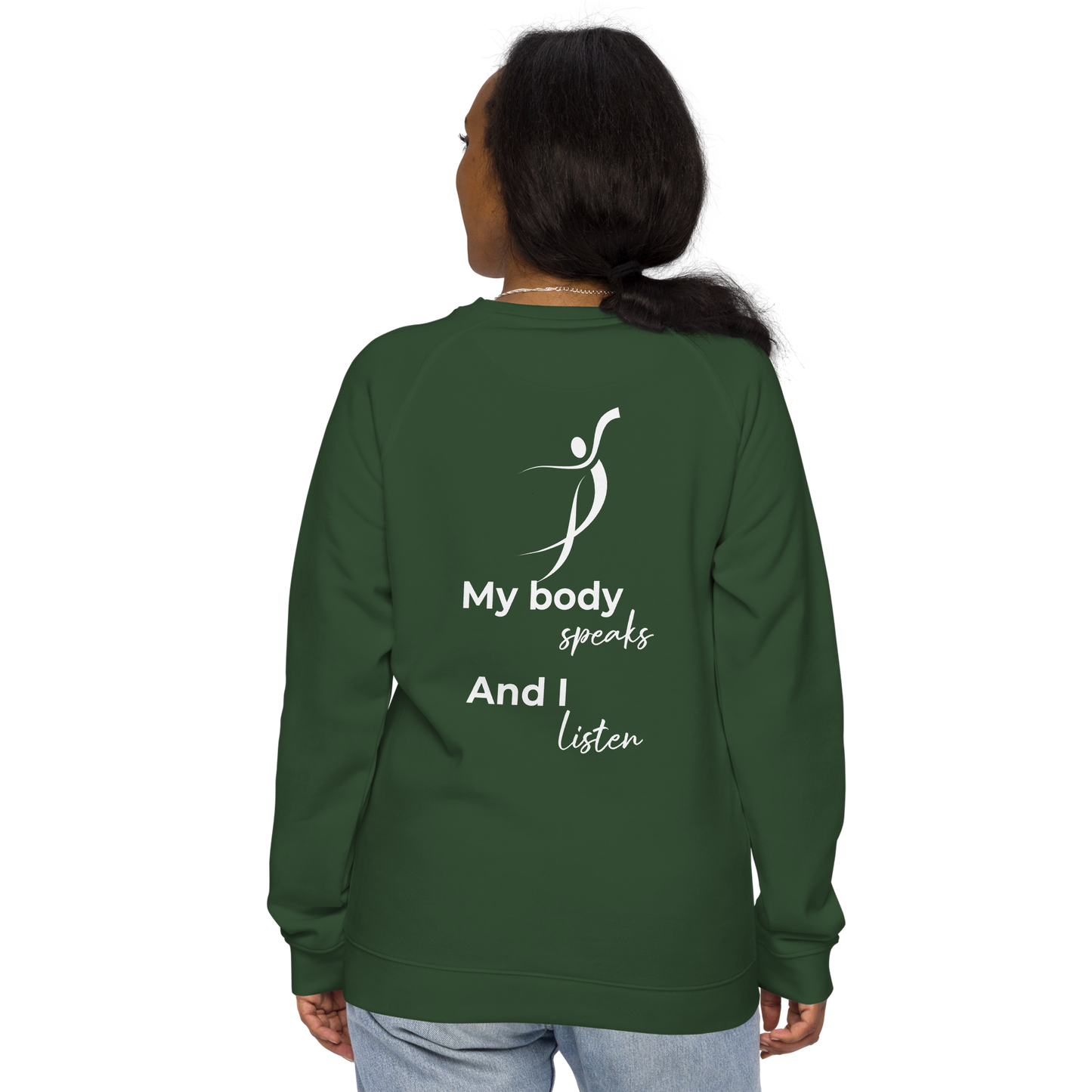Unisex organic raglan sweatshirt - My body speaks