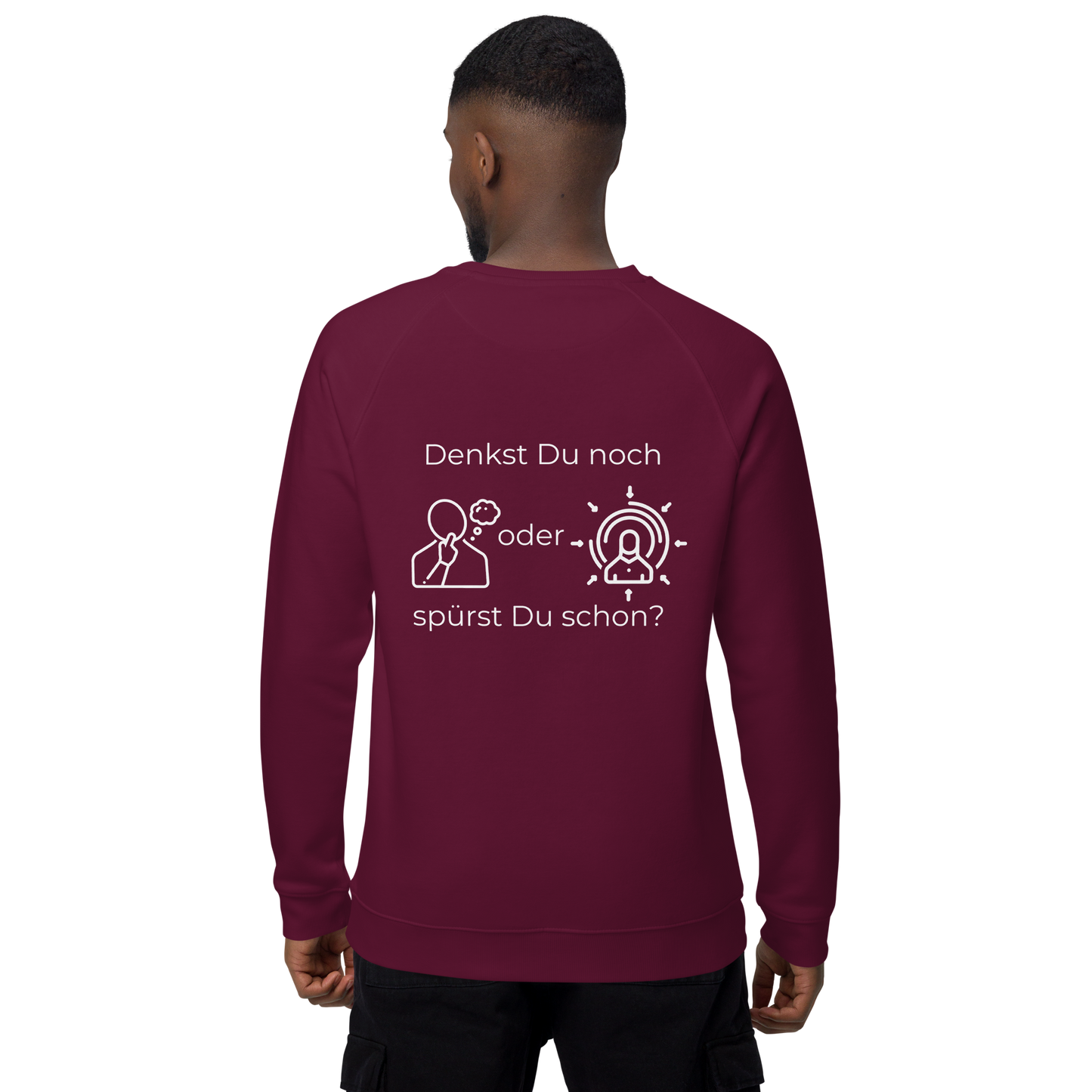 Unisex Bio-Raglan-Pullover - Denkst Du noch? - mit Bestickung vorne