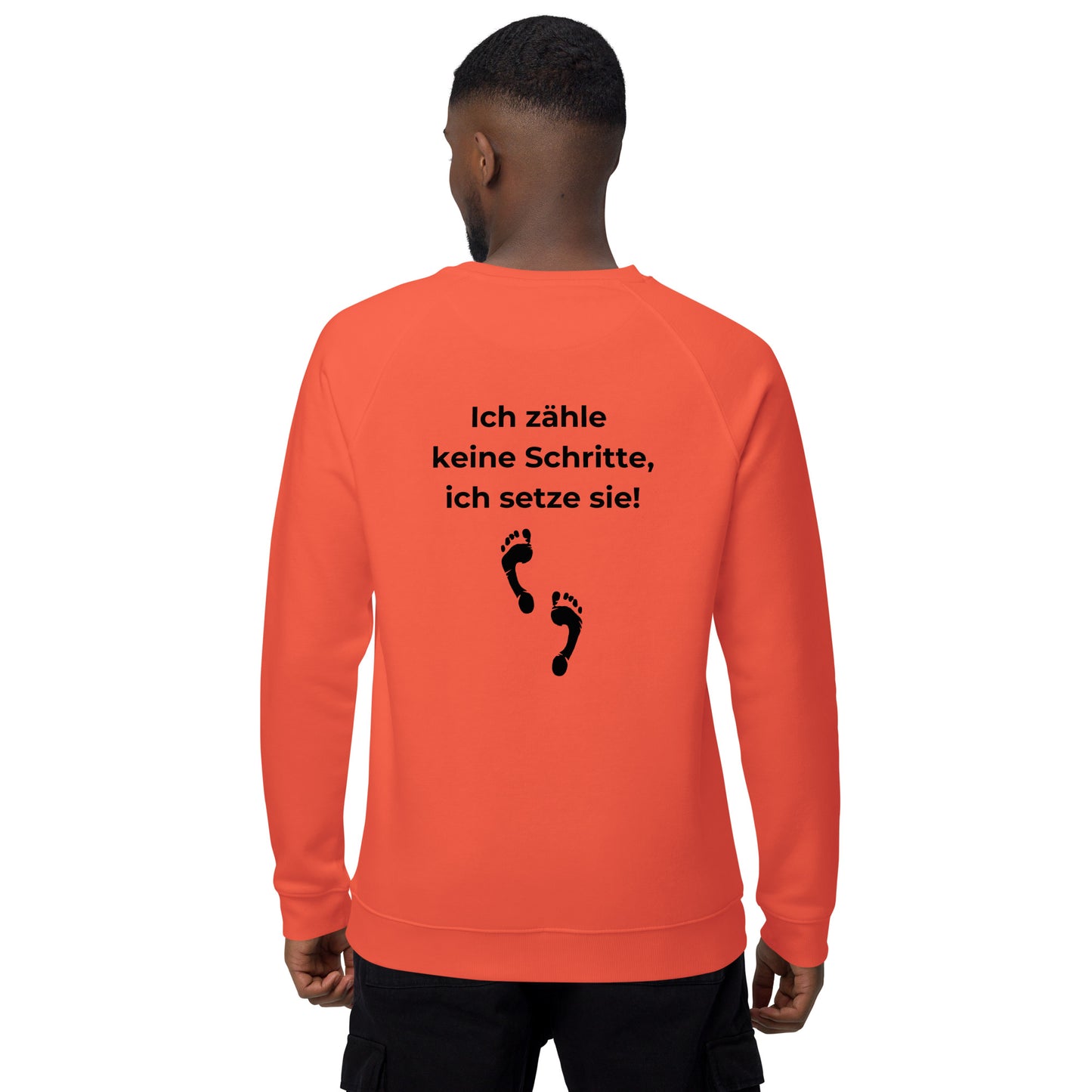 Unisex Bio-Raglan-Pullover - Schritte - mit Bestickung vorne