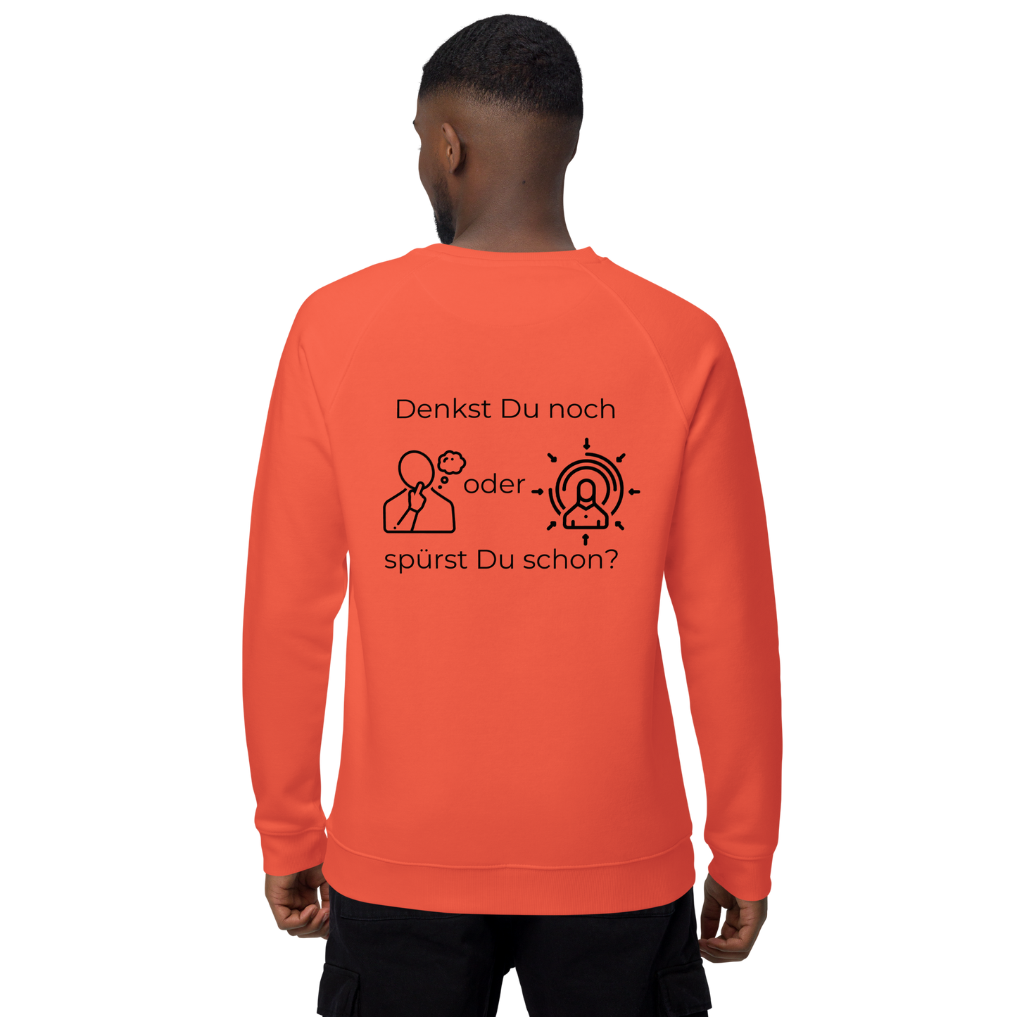Unisex Bio-Raglan-Pullover - Denkst Du noch? - mit Bestickung vorne
