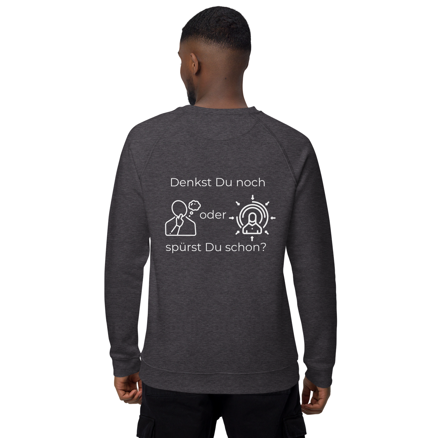 Unisex Bio-Raglan-Pullover - Denkst Du noch? - mit Bestickung vorne