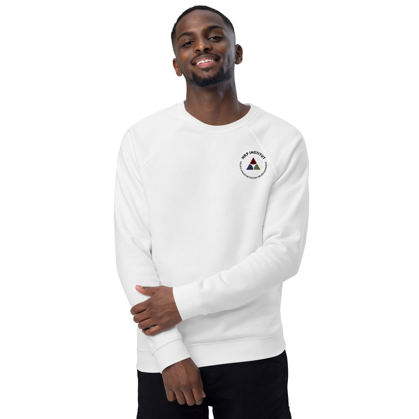 Unisex Bio-Raglan-Pullover - Schritte - mit Bestickung vorne