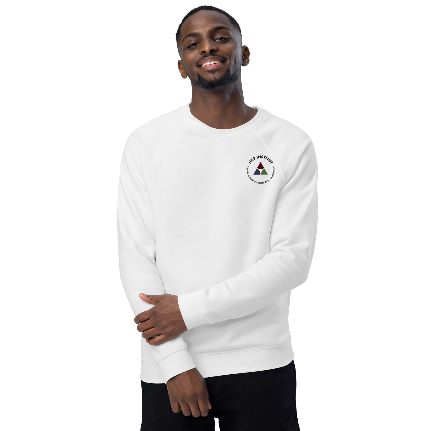 Unisex Bio-Raglan-Pullover - Denkst Du noch? - mit Bestickung vorne