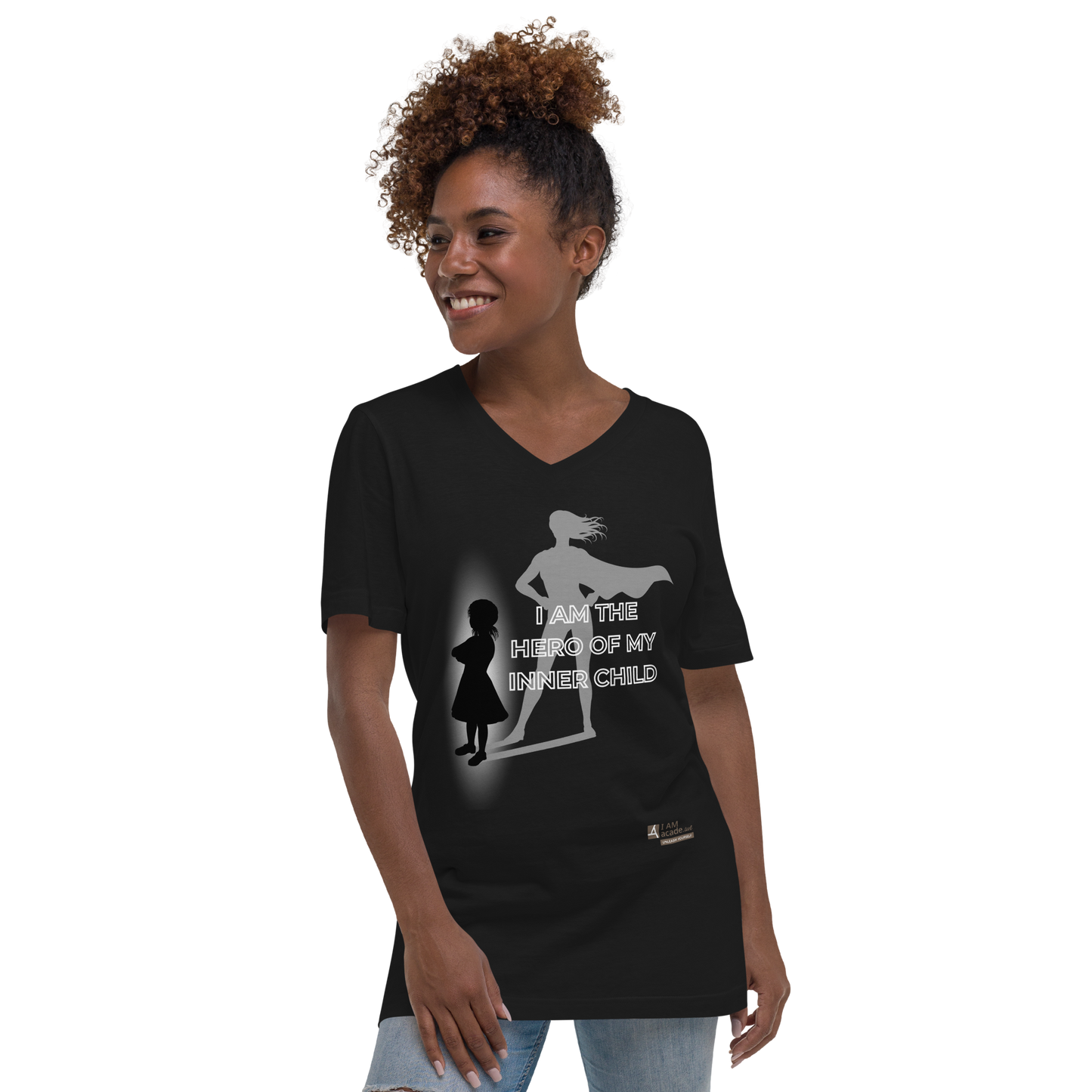 Unisex-T-Shirt mit V-Ausschnitt - I am the hero of my inner Child