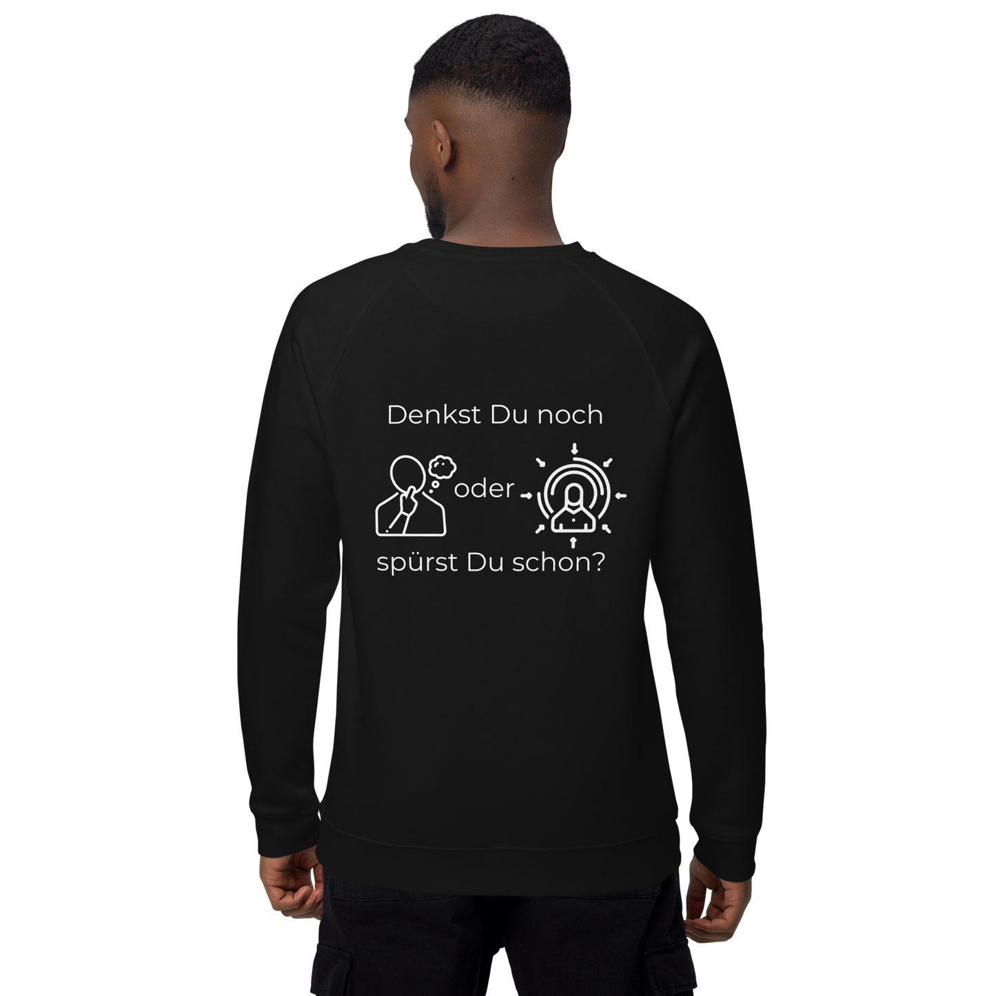 Unisex Bio-Raglan-Pullover - Denkst Du noch? - mit Bestickung vorne