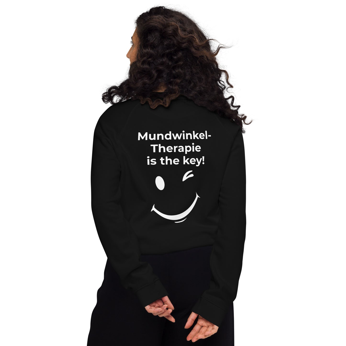 Unisex Bio-Raglan-Pullover - Mundwinkeltherapie - mit Bestickung vorne