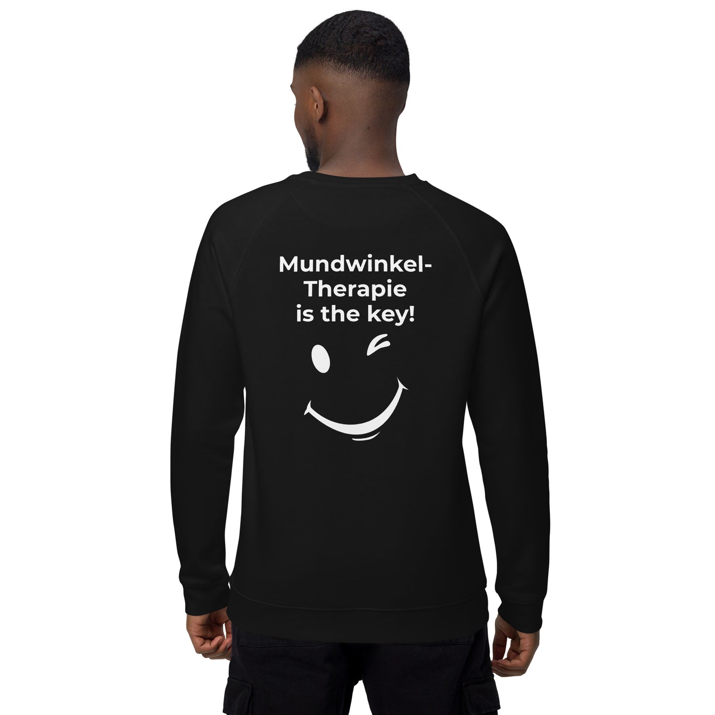 Unisex Bio-Raglan-Pullover - Mundwinkeltherapie - mit Bestickung vorne