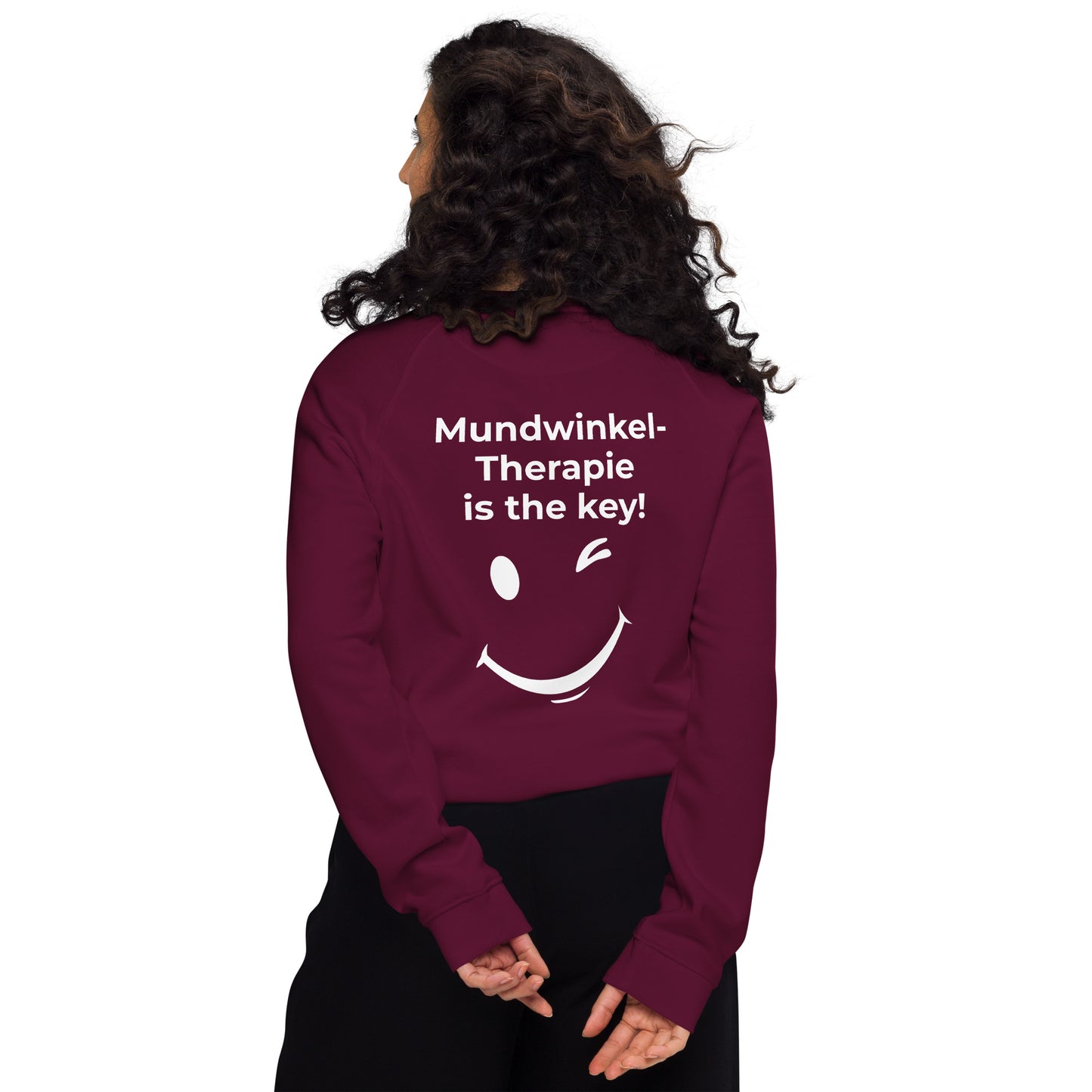 Unisex Bio-Raglan-Pullover - Mundwinkeltherapie - mit Bestickung vorne