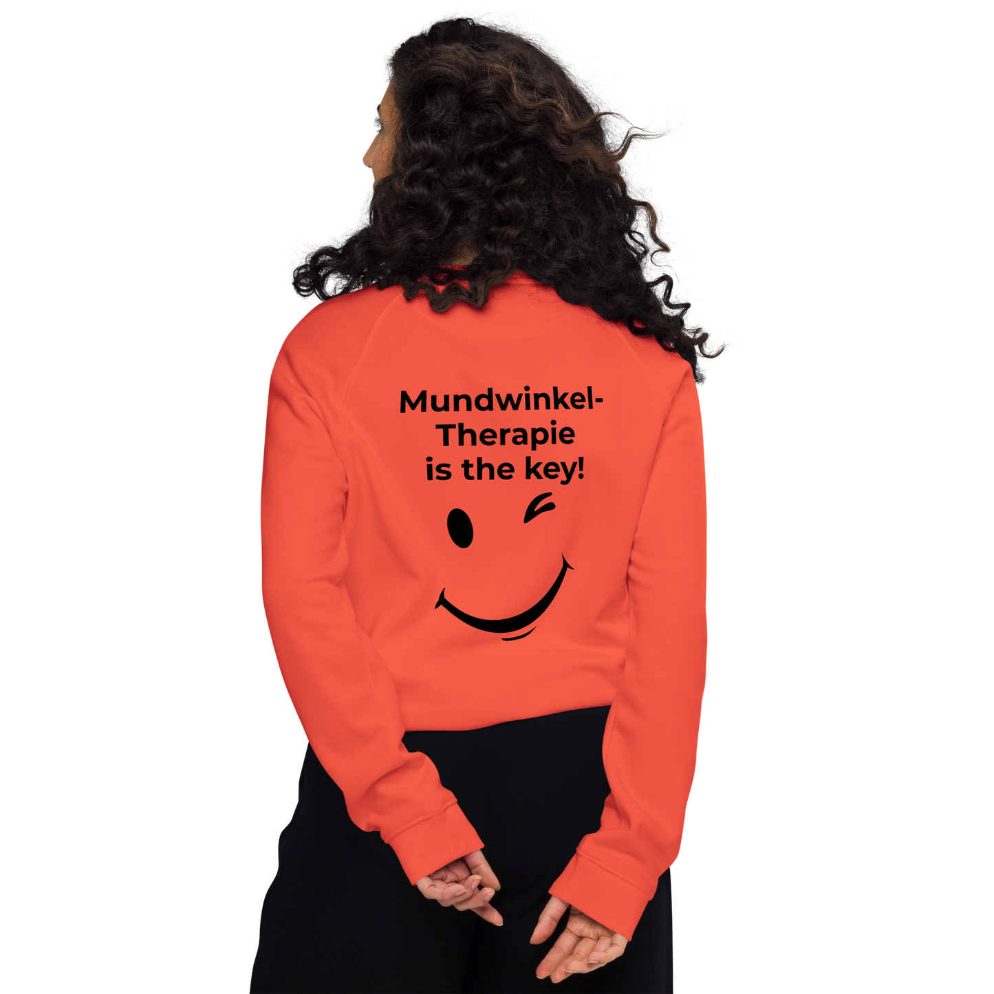 Unisex Bio-Raglan-Pullover - Mundwinkeltherapie - mit Bestickung vorne