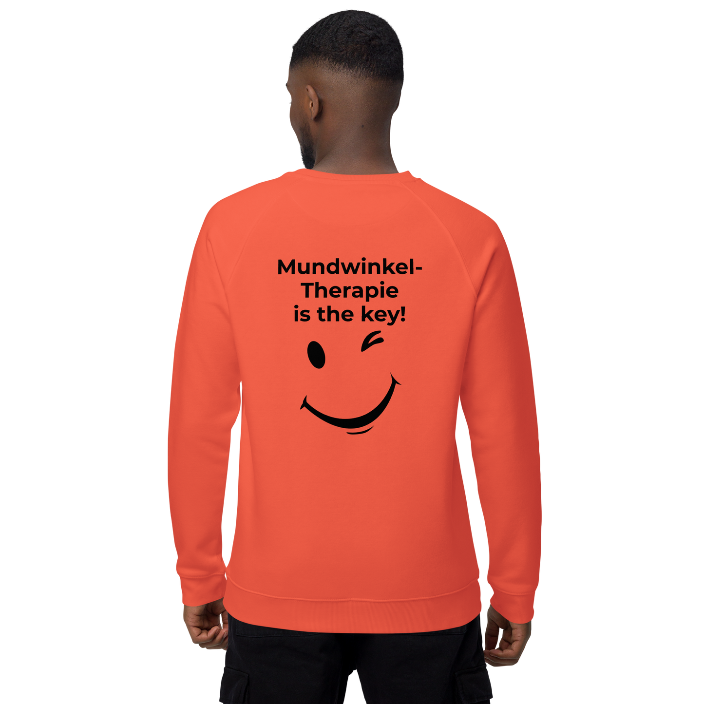 Unisex Bio-Raglan-Pullover - Mundwinkeltherapie - mit Bestickung vorne