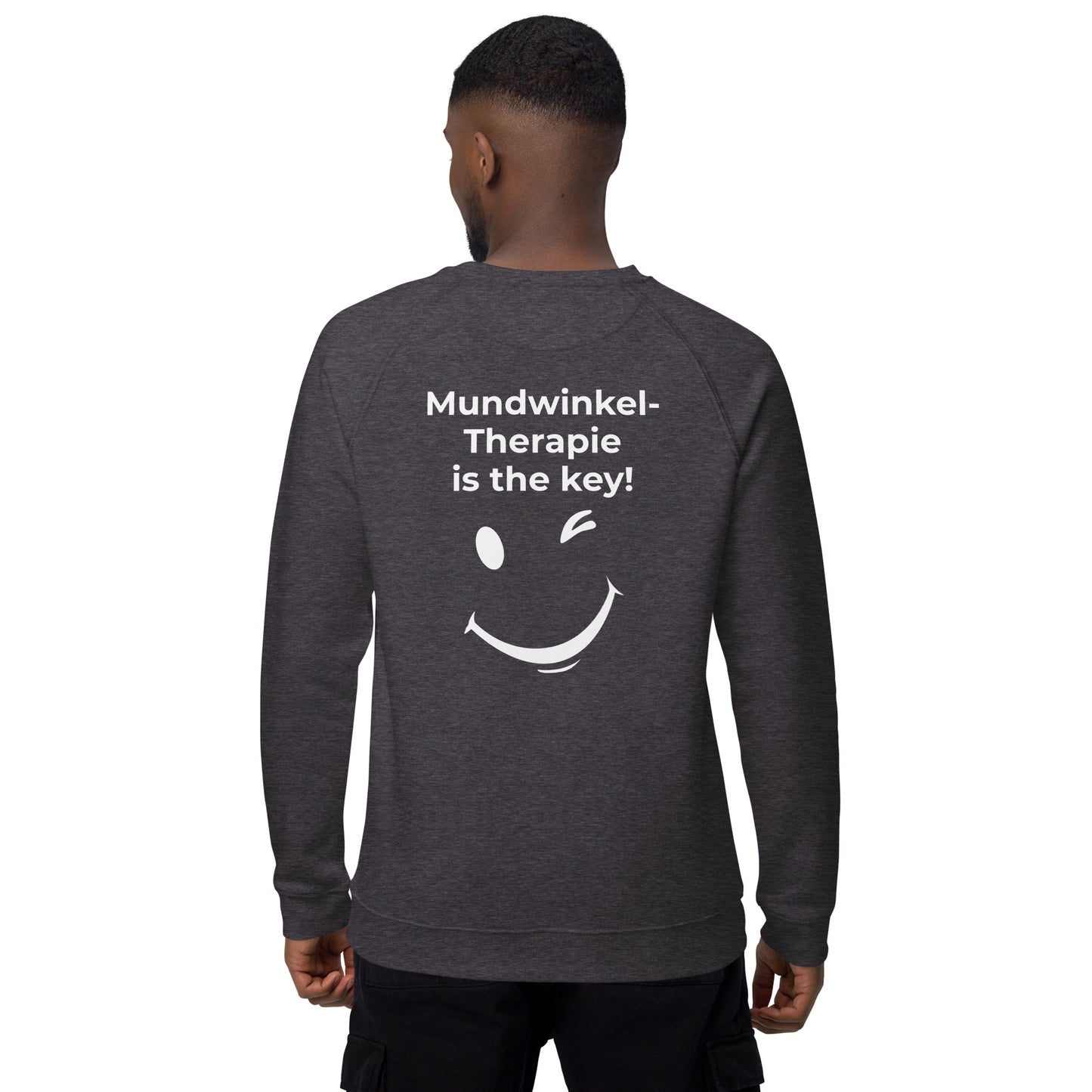 Unisex Bio-Raglan-Pullover - Mundwinkeltherapie - mit Bestickung vorne