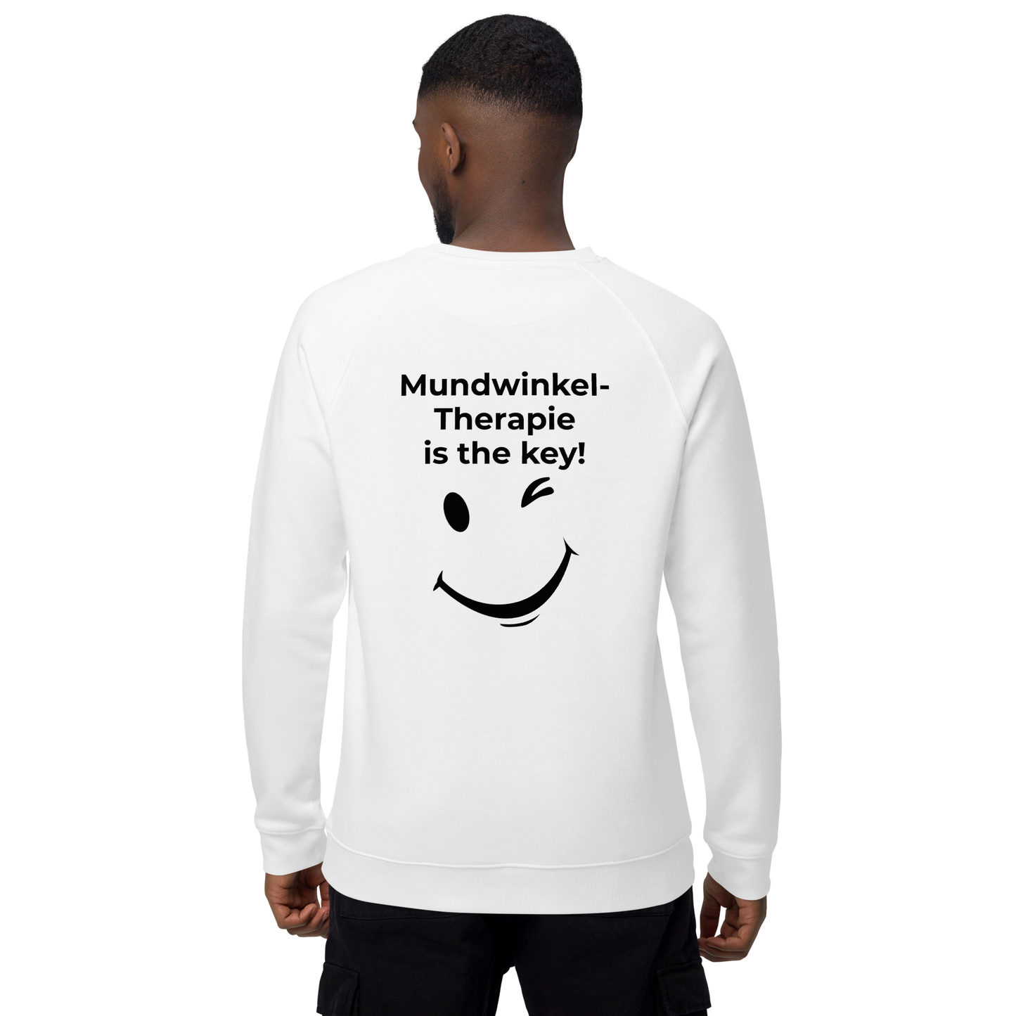 Unisex Bio-Raglan-Pullover - Mundwinkeltherapie - mit Bestickung vorne