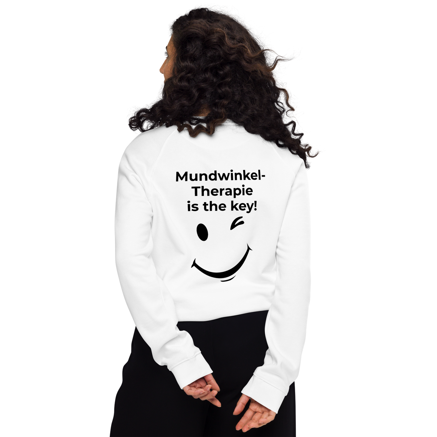 Unisex Bio-Raglan-Pullover - Mundwinkeltherapie - mit Bestickung vorne